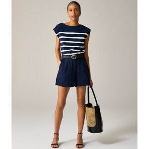 J.Crew Heritage 5" Pleated Chino Short WMNS 10 Navy High Rise Stretchy Zip Fly